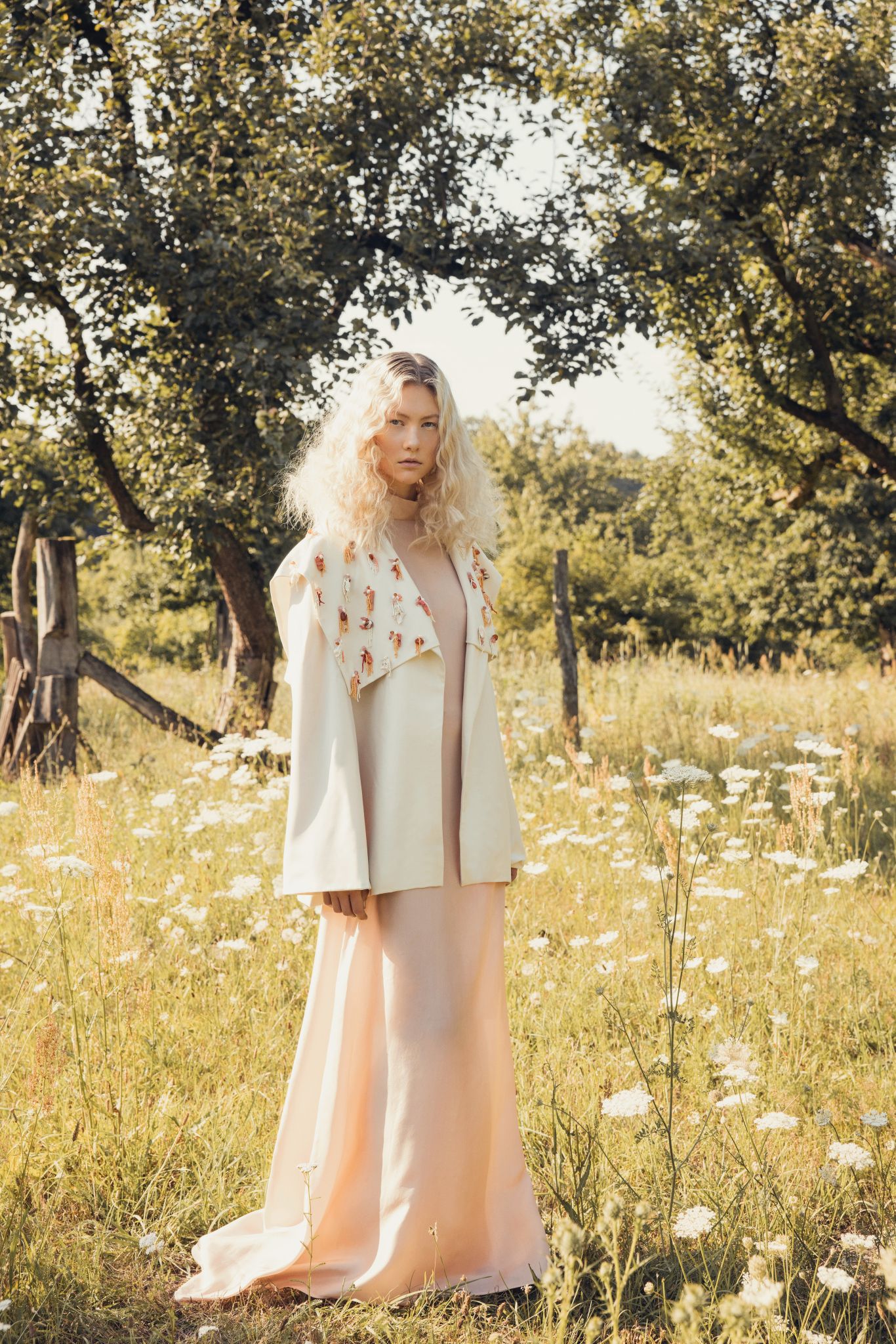 Embroidery Blazer Female Look Slow Fashion Design Rosé Silk Dress Flower Farm Berlin Marie-Louise Müller