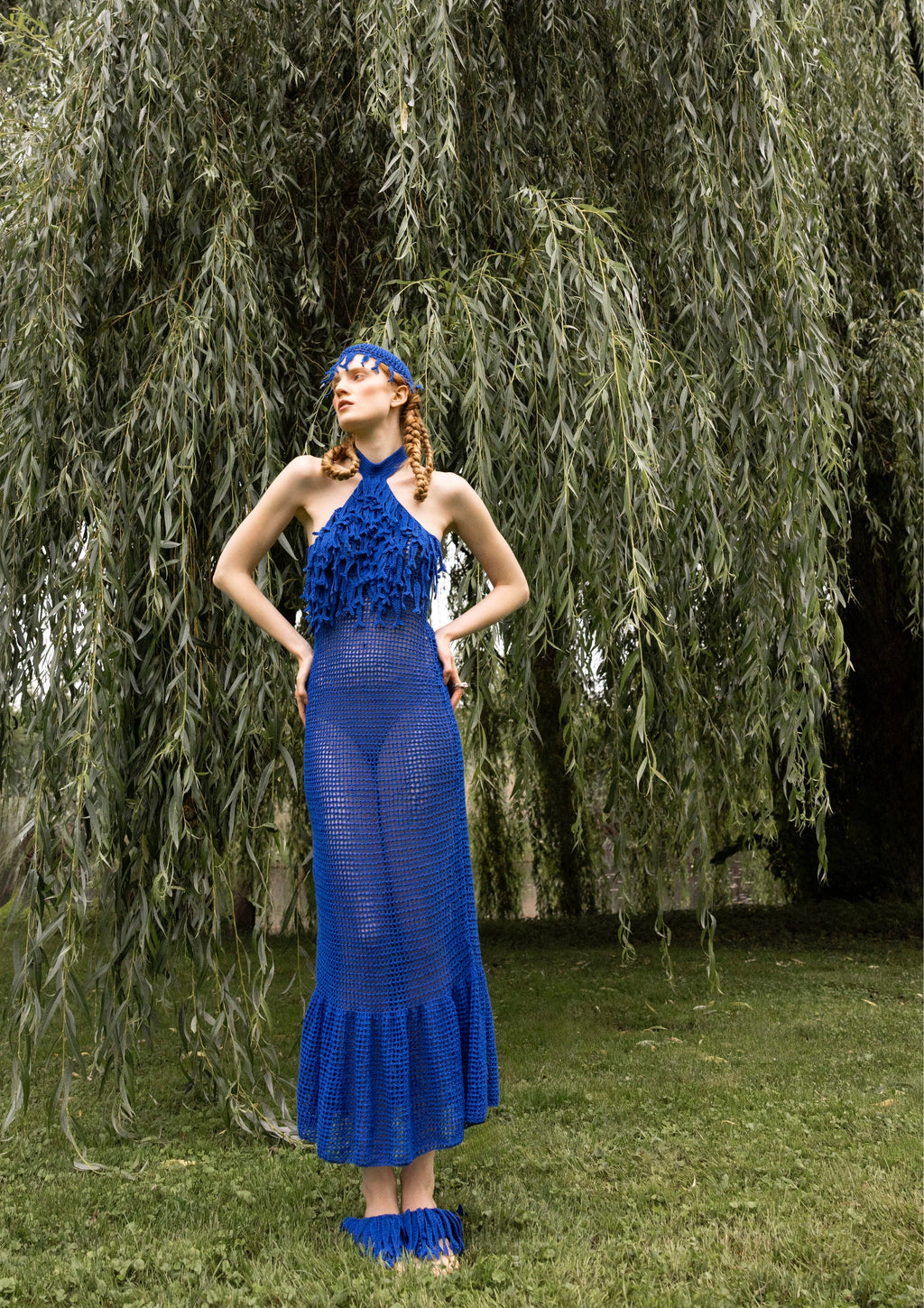 sardine dress crocheted headpiece lookbook photoshoot slow fashion Marie-Louise Müller berlin